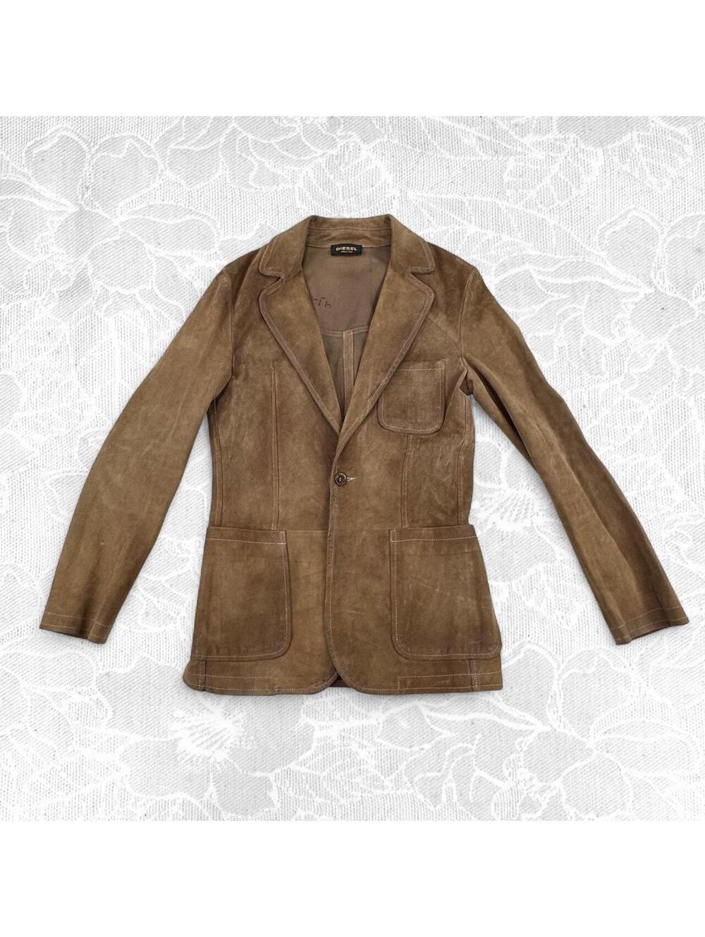 Diesel Vintage Black Gold Label Brown Suede Leather BlazerJacket - Small